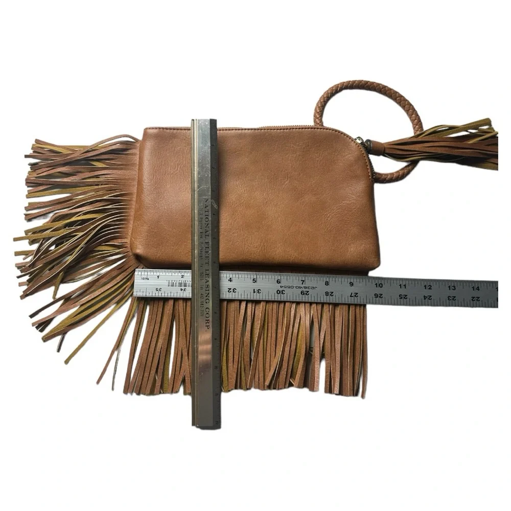 Clutch w/wrist MARKDOWN Strap Brown Fringe and Tassel NEW Measurements in Photos